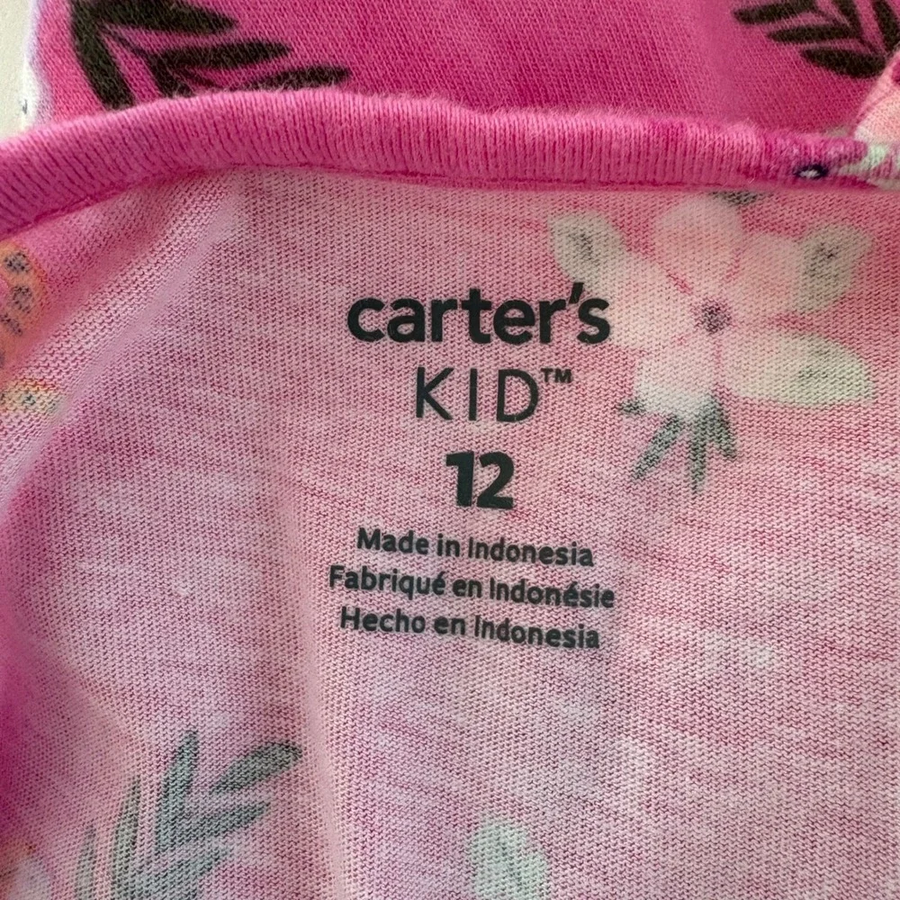 Carter's Girls Size 12‎ Pink Dress Tiger Floral Print Sleeveless Casual Summer